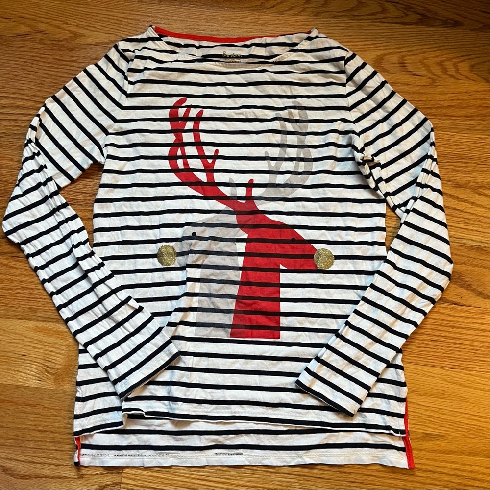 Boden reindeer striped shirt size 4